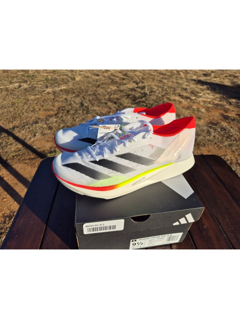 Adidas Takumi Sen 10. White Black Neon Yellow Red Running Sneakers